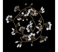 Crystal Pearl Bridal Headdress Hairband Hairpin Headband Bridesmaid Diamond Hair Vine Wedding Headdress (Gold 1)