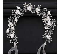 Crystal Pearl Flower Leaf Headband Vine Headband Headdress Women's Bridal Wedding Hair Accessories Jewelry Vine Headband (Silver)