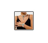 Crystal Pearl Necklace Bracelet Set 2Pcs Royal Court Necklace Chain Vintage Multi-Layer Rhinestone Faux Pearl Water-Drop Jewelry for Women Girls (Green)