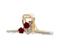 Crystal Pearl Red Flower Hair Claw Clips Hair Claw Clips with Tassel Red Flocked Rose Hair Claws Non Slip Jaw Clips Hairpin Hair Accessories for Women Girls