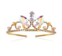 Crystal Pearl Tiara for Girls Women Princess Crown Aurora Borealis Rhinestone Gold Crown for Halloween Cosplay Bridal Wedding Prom Celebrations Birthday Cake Topper