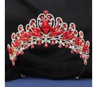 Crystal Pearls Royal Queen Wedding Crown Water Drop Bridal Diadem Pageant Headdress Bride Tiara Hair Accessories Gold Red