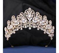 Crystal Pearls Royal Queen Wedding Crown Water Drop Bridal Diadem Pageant Headdress Bride Tiara Hair Accessories Gold White