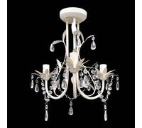 vidaXL Elegant Crystal Pendant Ceiling Lamp Chandelier in Antique White for Living Room and Dining Room- Acrylic Crystal Beads, Metal Frame, E14 Bulb Socket