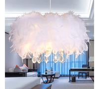 Crystal Pendant Feather Chandelier White Feather Pendant Light Ceiling Light Ceiling Lamp, Romantic & Luxury for Living Room, Dining Room, 40CM/15.9INCH