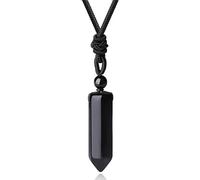 Crystal Pendant - Healing Necklaces for Men & Women - Energy Protection Gemstone - Adjustable Cord Handcrafted Crystal Jewellery for Positive Energy (Black Obsidian)
