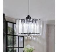 Crystal Pendant Light Modern Chandelier Pendant Lights Dinning Room, Semi Flush Mount Crystal Lighting Fixture E27 Base, Hallway Hanging Light for Kitchen Restaurant over Table, Round 20cm, Black