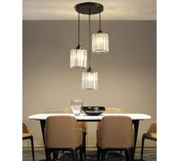 Crystal Pendant Lights Black 3 Lights Cluster Ceiling,Modern Hanging Light Fixture for Kitchen Island,Adjustable Round Chandelier for Farmhouse,Dining Room,Foyer,Living Room with LED Bulb (3 Light)