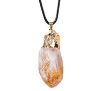 Crystal Pendant | Natural Yellow Citrine Crystal Necklace Pendant, Stone Gemstones Charm Rough Stone for Men Women, one size, Zinc, No Gemstone