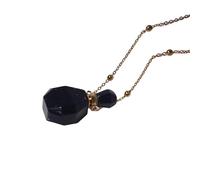 Crystal Pendant Necklace for Men Women Essential Oil Diffuser Perfume Bottle Gemstone Pendant with 18K Gold Plated Long Chain 27" Reiki Healing Jewelry Gift Blue Sandstone Necklace