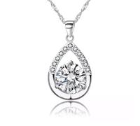 Crystal pendant Necklace Huggie Earrings Set Cubic Zirconia Halo Jewelry Collection Women Elegant Accessory Sterling Silver Crystal Teardrop Pendant Necklace, 45 cm Chain Length, Heart-Themed Design