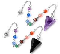 Crystal Pendulum for Divination, 2 Pcs Crystal Pendulum Amethyst Obsidian Witchcraft Crystals Dowsing Pendulum Crystals Gemstones Cone Pendant Reiki Wicca Supplies