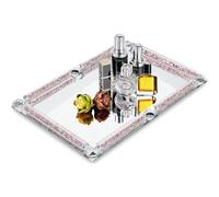 Crystal Perfume Tray,Crushed Diamond Filled Crystal Glass Tray,11.8" x 7.9" Rectangular Cosmetic Makeup Vanity Trays,Mirror Jewelry Trinket Tray,Serving Tray for Home Decor,Party,Hotel Banquet (Rose)