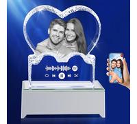 Crystal Photo Personalized, Customized Engraved Crystal Picture Heart Shape with Spotify Code for Him Her Men Women, Custom Laser Etched Glass Photo Gifts with Base for Birthday Anniversary Christmas