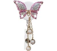Crystal Pink Butterfly Rhinestones Retractable Badge Reel, Bling Diamond Nurse Badge Holder Reels with Swivel Alligator Clip Badge Holders for Teachers Students Volunteers Employees Identification