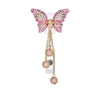 Crystal Pink Butterfly Rhinestones Retractable Badge Reel, Bling Diamond Nurse Badge Holder Reels with Swivel Alligator Clip Badge Holders Identification Badges and Supplies Decorative Accessories
