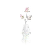 Crystal Pink Tulips Figurine Collectible, Tiny Crystal Glass Rose Decor, Pink rose with stems, Glass flowers in Crystal vase, Home Decor Ornament for Wedding Party, Holiday Creative Gift (Pink)