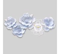Crystal Porcelain 3D Flower Wall Clock with LED Light, Large Wall Decoration Art Clock, Modern Pink Floral Decor for Living Room, Bedroom (Blue 150x63cm/59x24.8in)