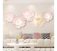 Crystal Porcelain 3D Flower Wall Clock with LED Light, Large Wall Decoration Art Clock, Modern Pink Floral Decor for Living Room, Bedroom (Pink 150x63cm/59x24.8in)