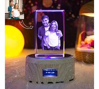Crystal Print with Your Photo, Office Desktop Decor Personalized Picture Gift Glass Clear Frame with bluetooth rotary speaker 7 Color LED light changing mood light