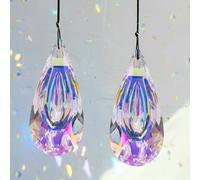 Crystal Prisms Suncatchers Hanging, Regerly 2 PCS Window Indoor Chandelier Parts Rainbow Maker for Home Garden Decoration (AB Color)