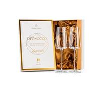 Crystal Prosecco and Champagne Cocktail Glasses | Set of 2 | Long Stemmed Flutes for Mimosa, Bellini, Hugo, Sparkling Wine | Elegant Gift Glassware for Her Birthday, Anniversary, Bridal Shower