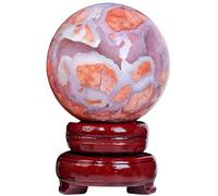 Crystal Purple Cherry Agate Geode Quartz Ball Ornaments with Woodern Base Small Home Decor Accents for Spiritual Gifts,40~45mm
