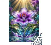 Crystal Purple Lily Flower 1000 Pcs Recycled Cardboard DIY Jigsaw Puzzle Gift Cognitive Stimulation Group Activity Unique Pattern 38x26cm/1000pcs