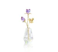 Crystal Purple Tulips Figurine Collectible, Tiny Crystal Glass Rose Decor, Purple rose with stems, Glass flowers in Crystal vase, Home Decor Ornament for Wedding Party, Holiday Creative Gift(Purple)