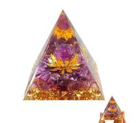 Crystal Pyramid for Positive Energy, Amethyst Crystal Sphere Pyramid, Natural Reiki Energy Tower for Stress Reduce Healing Meditation Attract Wealth Luck, Handcrafted Gifts for Office Meditation (5cm)