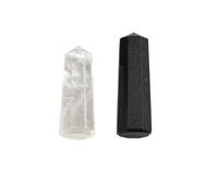 Crystal Quartz, Black Tourmaline Tower Wand 1.5" to 2" Inches Obelisk Jumbo Reiki Crystal Gemstone Table Décor