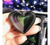 Crystal Rainbow Obsidian Cat's Eye Quartz Heart Shape Crystals and Specimens Decorative Gift (Size : 50-70g)