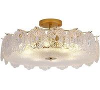 Crystal Raindrop Drum Chandelier Lighting Semi Flush Mount LED Ceiling Light Fixture Pendant Lamp for Dining Room Bathroom Bedroom Livingroom