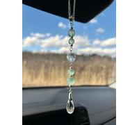 Crystal Rear View Mirror Charms - Sea Foam Green Glass Beads Sun Catcher Pendant Hangings for Decoration, Boho Healing Cute Car Decor Accessories for Women & Men