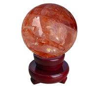 Crystal Red Gum Flower Ball Polished Quartz Sculpture Figurine Feng Shui Round Stone Sphere Decoration Home Office Display,6.5~7cm Gemstone Stone