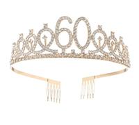 Crystal Rhinestone 60th Birthday Tiara Crown with Hair Comb 60th Birthday Tiara Wedding Anniversary Jewelry (Golden)