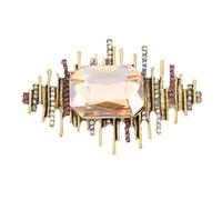 Crystal Rhinestone Brooch Pin Rectangular 3d Zinc Alloy Golden