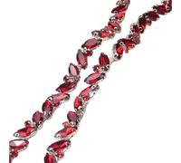 Crystal Rhinestone Chain Trim Multiply Color Bling Crystal Rhinestone Leaf Shape Chain DIY Bags Shoes Clothing Accessories(Red,1 Yard)