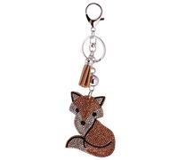 Crystal Rhinestone Charms Diamante Animals Eyes Charm Key Ring Pendant Key Chains Cute Purse Bag Gifts - Champagne Fox