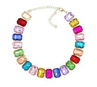 Crystal Rhinestone Choker Collar Necklace For Women Emerald Statement Piece Sparkly Colorful Crystal Neck Gold Chain Necklace (Multicolor)