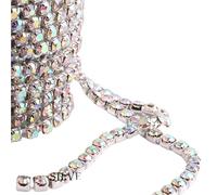 Crystal Rhinestone Close Chain, Rhinestone Claw Chain 0.1 Yard Multicolor Multi Sizes Glitter Crystal Strass Sew On Trim(Silver Crystal Ab,SS12-3mm)