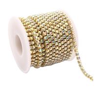 Crystal Rhinestone Close Chain, Rhinestone Claw Chain 0.1 Yard Multicolor Multi Sizes Glitter Crystal Strass Sew On Trim(Golden Crystal Ab,SS16-4mm)
