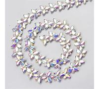 Crystal Rhinestone Close Chain, Sew On Flower Leaf Glass Crystal Rhinestone Cup Chain Trim 2cm Wide Multicolor(Silver Ab,45cm Long)