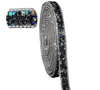 Crystal Rhinestone Closure Chain 1/2/3m Resin Rhinestone Ribbon Self Adhesive Diamond Ribbon Crystal Roll Glitter Resin Diamond Belt for Sewing Shoes (Black AB Color, Length 3m)