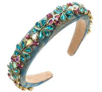 Crystal Rhinestone Headbands, Women Multicolor Jeweled Rhinestone Beaded Flower Headband(Blu)