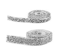 Crystal Rhinestone Ribbon 2 Rolls Self Adhesive Diamond Ribbon Glitter Resin Diamond Belt Rhinestone Diamante Stickers Silver Sprinkles Candy Cane Ribbons for Arts Crafts DIY Party Decor(2 Sizes)