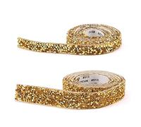 Crystal Rhinestone Ribbon,2 Rolls Self Adhesive Diamond Ribbons Glitter Resin Diamond Belt Rhinestone Diamante Stickers Gold Sprinkles Candy Cane Ribbons for Arts Crafts DIY Party Decor Cakes(2 Sizes)