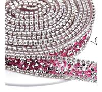 Crystal Rhinestone Self Adhesive Strips, Hotfix Multicolor Diamond Rhinestone Ribbon 2 Yard Pack for Wedding Garment DIY(Pink Color)
