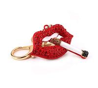Crystal Rhinestone Smoking Lips Keychain, Decorative Pendant Key Ring for Women, Metal Chain, 4.8cm x 5cm Charm, Purse Handbag Accessory