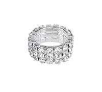 Crystal Rhinestone Toe Ring, Silver Tone Elastic 3-Row Design, 9mm Width, Adjustable 1.7-3cm, Alloy and Crystal Material, Bridal Jewelry